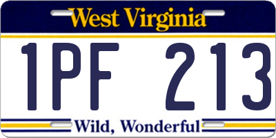 WV license plate 1PF213