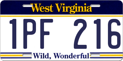 WV license plate 1PF216