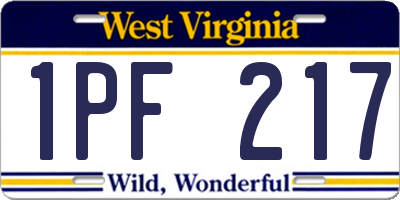 WV license plate 1PF217