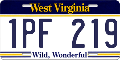 WV license plate 1PF219