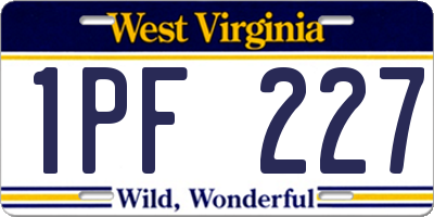 WV license plate 1PF227