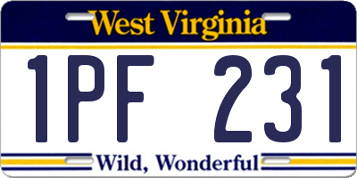 WV license plate 1PF231