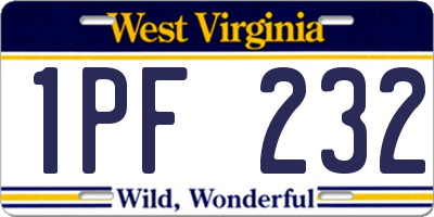 WV license plate 1PF232