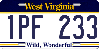 WV license plate 1PF233