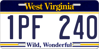 WV license plate 1PF240