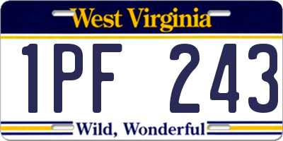 WV license plate 1PF243