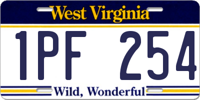 WV license plate 1PF254