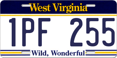 WV license plate 1PF255