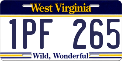 WV license plate 1PF265