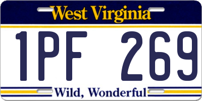 WV license plate 1PF269
