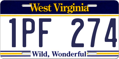 WV license plate 1PF274