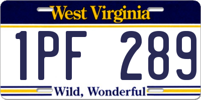 WV license plate 1PF289