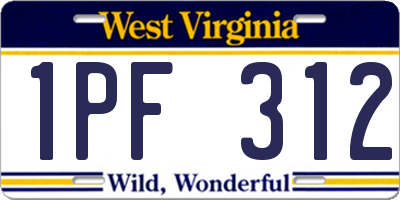 WV license plate 1PF312