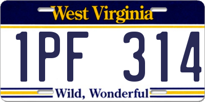 WV license plate 1PF314