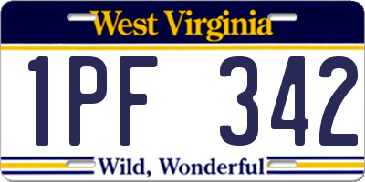 WV license plate 1PF342