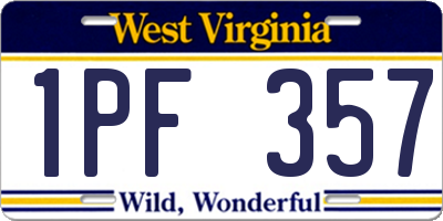 WV license plate 1PF357