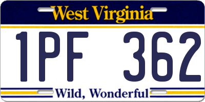 WV license plate 1PF362