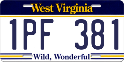WV license plate 1PF381