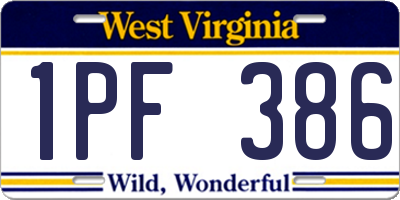 WV license plate 1PF386