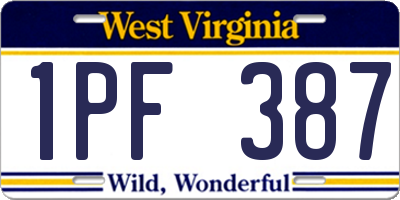 WV license plate 1PF387