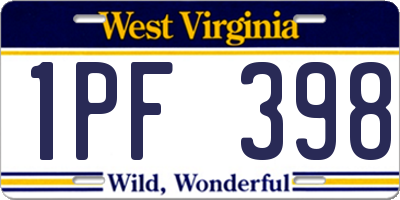 WV license plate 1PF398