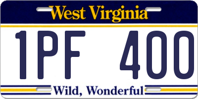 WV license plate 1PF400