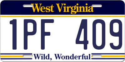 WV license plate 1PF409