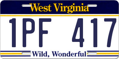 WV license plate 1PF417