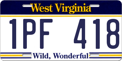 WV license plate 1PF418