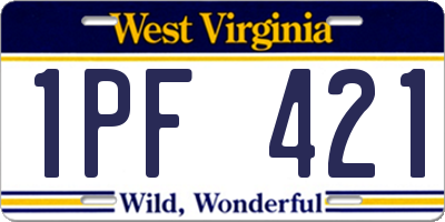 WV license plate 1PF421