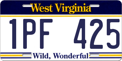 WV license plate 1PF425