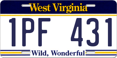 WV license plate 1PF431