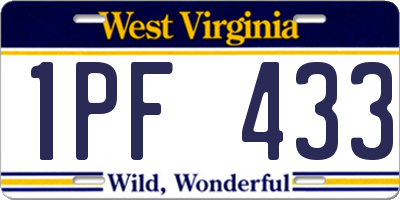 WV license plate 1PF433