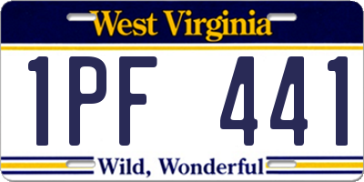 WV license plate 1PF441
