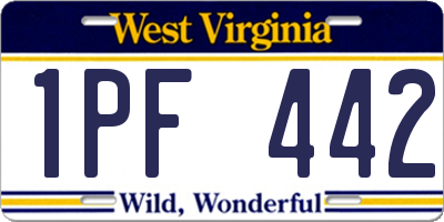 WV license plate 1PF442