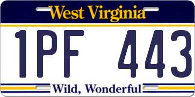 WV license plate 1PF443