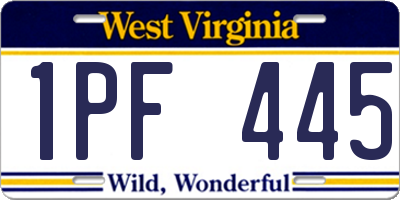 WV license plate 1PF445