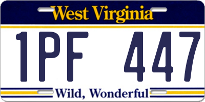 WV license plate 1PF447