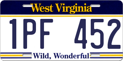 WV license plate 1PF452
