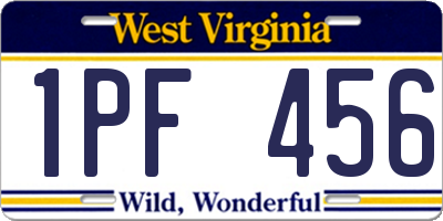 WV license plate 1PF456