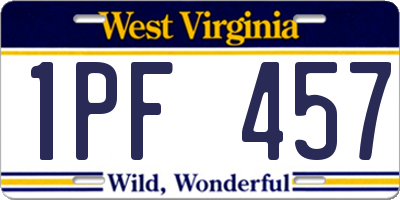 WV license plate 1PF457