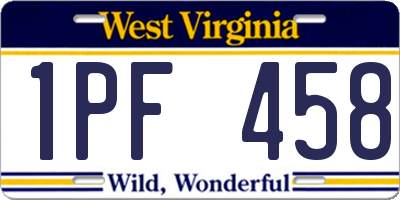 WV license plate 1PF458