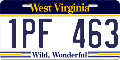 WV license plate 1PF463