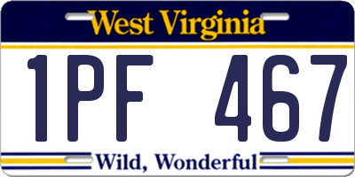 WV license plate 1PF467