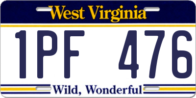 WV license plate 1PF476