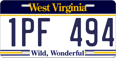 WV license plate 1PF494