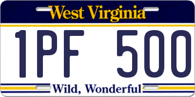 WV license plate 1PF500