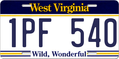WV license plate 1PF540