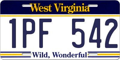 WV license plate 1PF542