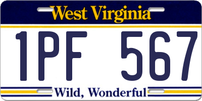 WV license plate 1PF567